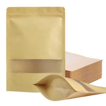 FireKylin 100 Pcs Paper Bags Resealable bags 3.5" x 5.5" Zipper Food Storage Bags, Stand Up, with Matte Window, Reusable, Sealable, for Packaging Products