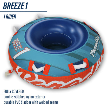 Paradise Water Sports - Breeze Water Towable Tube for Boating - 1 Rider, Teal/Red