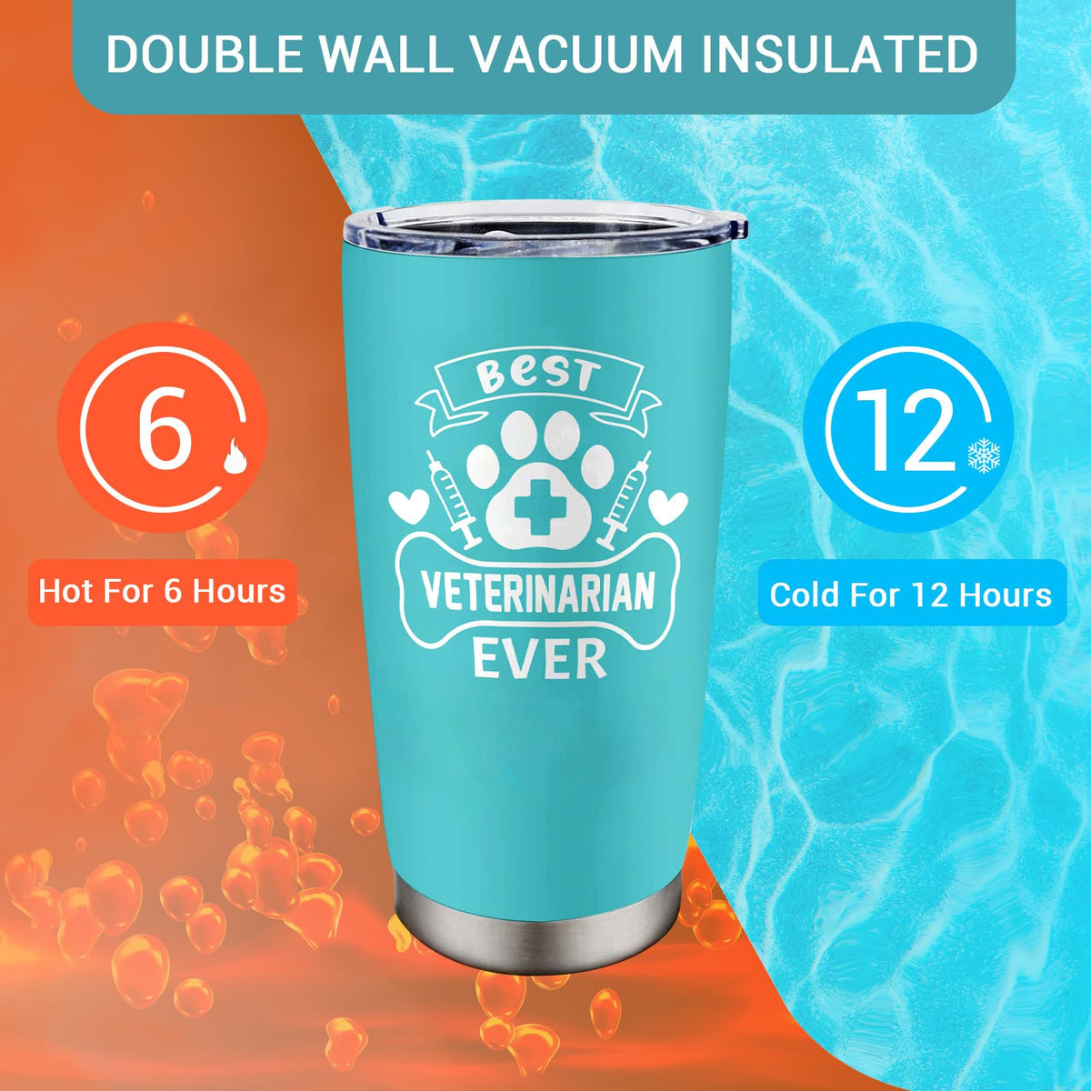 Cudoviqu Veterinary Gifts - Veterinarians Gifts for Women - Vet Med Gift - Best Veterinarian Ever Gift - Funny Veterinary Gift Ideas, 20 oz Stainless Steel Tumbler With Lid & Straw