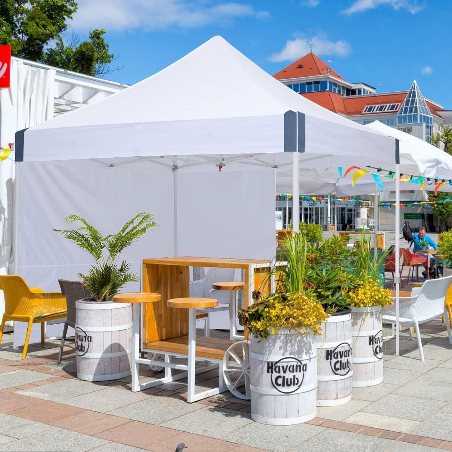 OUTDOOR WIND 10x10 Pop Up Canopy Tent with Sidewalls, Heavy Duty Commercial Instant Tent with Sand Bags for Deck, Party, Camping, Backyard, Playground, White