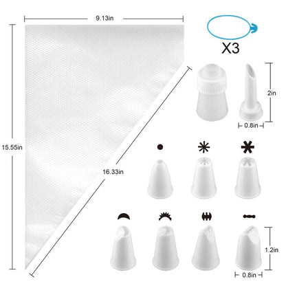 Weetiee Pastry Bag - 100 Pieces 16 Inch [Extra Thick] Disposable Piping Bags Set with 8 decorating tips, 1 coupler and 3 Bag Ties for Cake Decorating Royal Frosting
