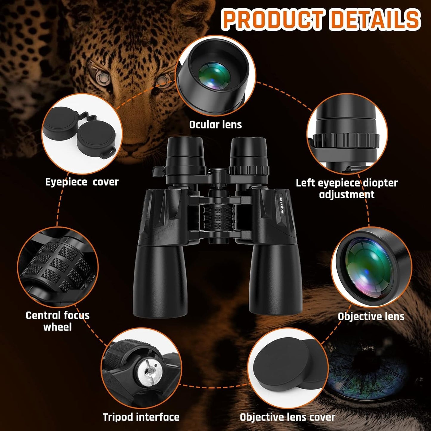 10-30x50 Zoom Binoculars for Adults, High Powered Military Binoculars for Bird Watching Traveling Hunting Concerts with Large View,BAK4,FMC Lens,Clear Low Light Vision at Night