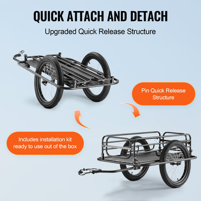 VEVOR Bike Cargo Trailer, 275 lbs Load Capacity, Foldable Compact Storage & Quick Release with Universal Hitch, 20" Wheels, Fits Most Bike Wheels, Carbon Steel Frame, Heavy-Duty Bicycle Wagon Cart