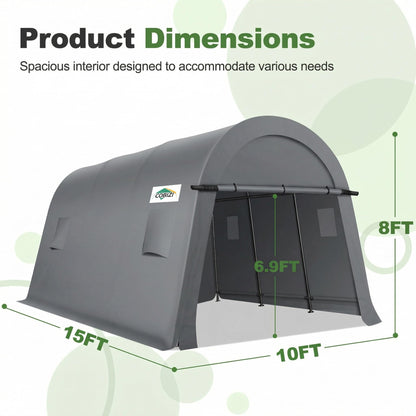 COBIZI 10x15 Carport Canopy Heavy Duty Portable Garage Tent with Double Zippered Roll-up Doors & Vents, Large Space Car Port Car Garage Waterproof Anti-Snow for Cars, Boats, Trucks, Gray