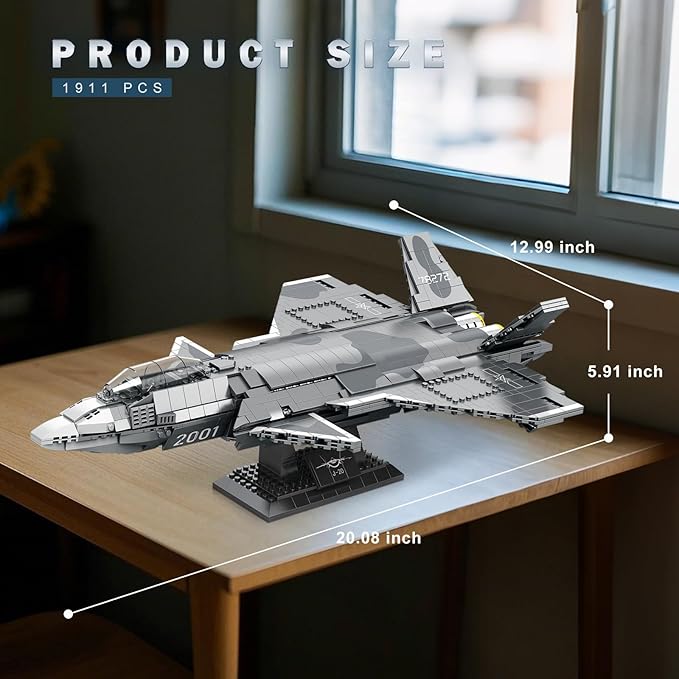 Reobrix Military Fighter Building Block Sets 33025 J-20 Stealth Fighter Airplane Model Kit Technical Military Plane Model for Adult Aircraft Building Toys Cool Decor Ideal Gifts for Adults