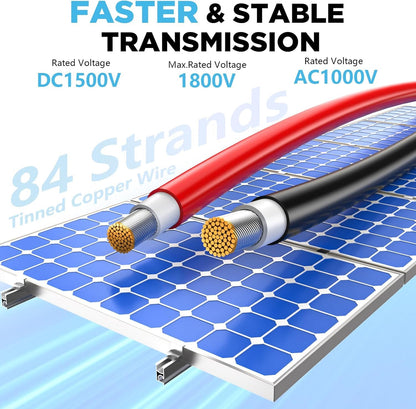 Hiutgowt 2x100FT Solar Panel Wire, Solar Cable, Solar Wire 10AWG, Solar Extension Cable, 10 Gauge Tinned Cooper PV Wire for MPPT Controller Home Roofs Boat Marine Automotive RV Camping Solar Panels