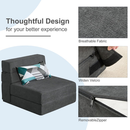 ANONER Fold Out Chair Bed Memory Foam with Pillow Futon Couch Folding Sleeper Chairs, Convertible Chair Bed Dark Gray, Single Size
