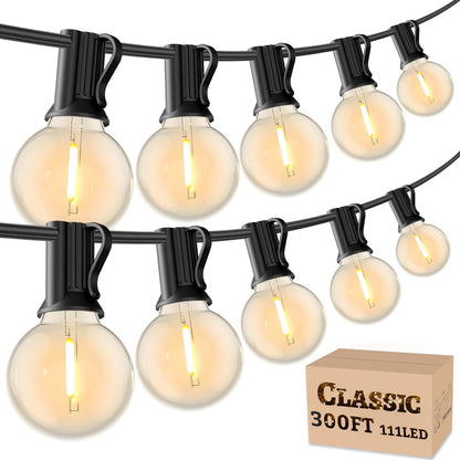 RTTY 300 FT Outdoor String Lights Patio Light for Outside, Waterproof G40 Shatterproof LED Bulbs, Dimmable Hanging Connectable Globe Lighting for Bistro, Backyard, Cafe, Porch, Balcony, Market, 2700K