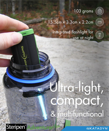 SteriPen Adventurer Opti UV Water Purifier - CR123 Battery Powered, Optical Water Sensor, Pen-Style Handheld for Camping, Backpacking, Travel & Emergency Preparedness