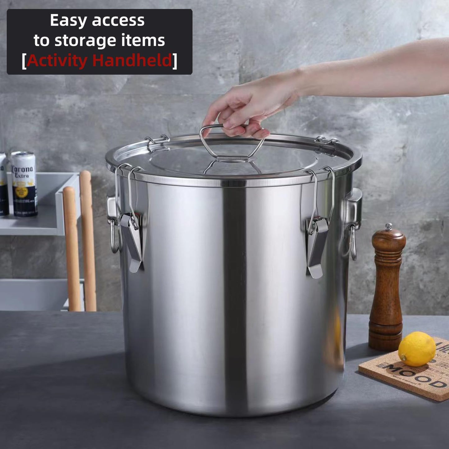 Verdeho 304 stainless steel food storage containers with lids lock clips airtight container large airtight for rice flour sugar grain coffee bean storage containers Kitchen jar (8.72gal/33L)