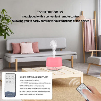 Oil Diffuser Humidifier 300ML,Electric Ultrasonic Air Aroma Diffusers Vaporizer,Scent Mist Defuser with Remote,Auto-Off,7led Color Changing Light for Large Bed Room,Home,Office