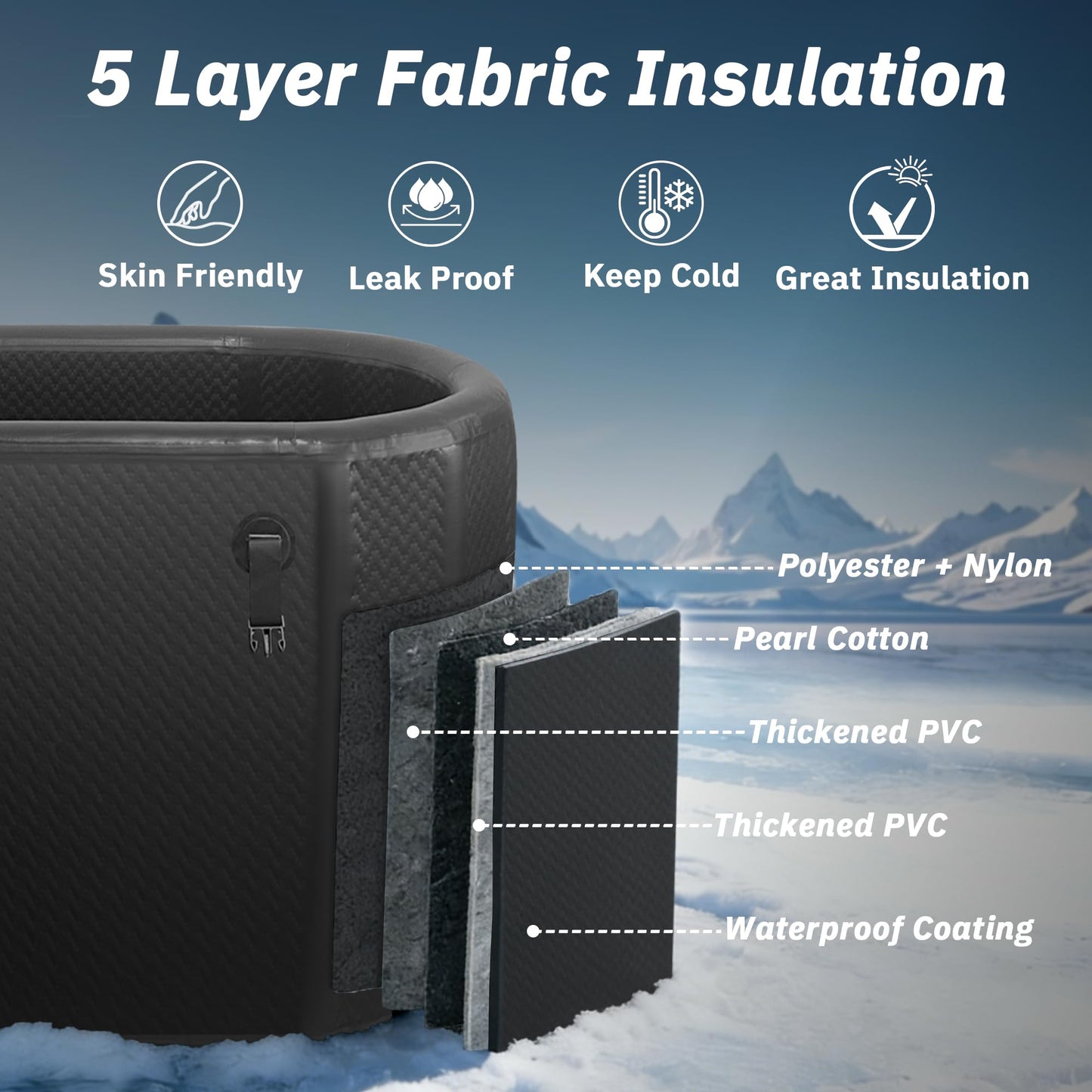 500L Large Ice Bath Tub with Lid, Oversized Inflatable Cold Plunge Tub for Tall Big People, Full Body Immersion, Compatible with Water Chiller, Portable Recovery Tub for Athletes Indoor Outdoor Use