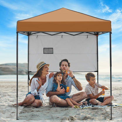 INTER HUT 6x4 Pop Up Canopy Tent with Half Wall Panel, Instant Portable Beach Canopy, Outdoor Tent with Carry Bag for Camping, Sports, Tailgating, Events, Khaki