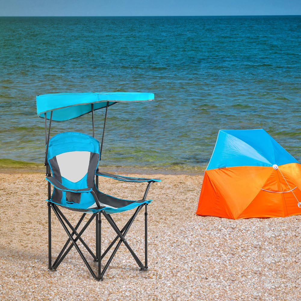 HIGH POINT SPORTS Heavy Duty Canopy Lounge Chair Sunshade Hiking Travel Chair, Foldable Canopy Shade Chair for Outdoor, Camping, Patio, Support 350 LBS, 2 Pack, Enamel Blue