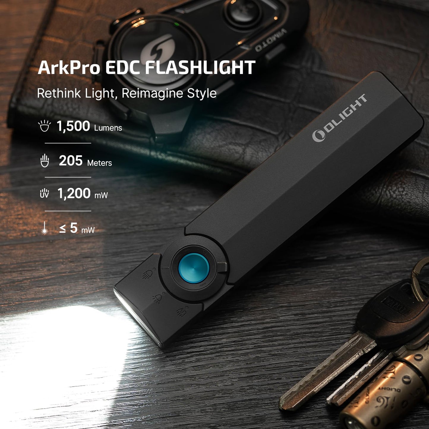 OLIGHT ArkPro EDC Flat Flashlight Rechargeable with Green Beam, UV and White LED,1500 Lumens USB-C Pocket Camping Flashlight, Spotlight Floodlight for Outdoor Emergency Working (Black CW)