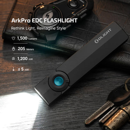 OLIGHT ArkPro EDC Flat Flashlight Rechargeable with Green Beam, UV and White LED,1500 Lumens USB-C Pocket Camping Flashlight, Spotlight Floodlight for Outdoor Emergency Working (Black CW)