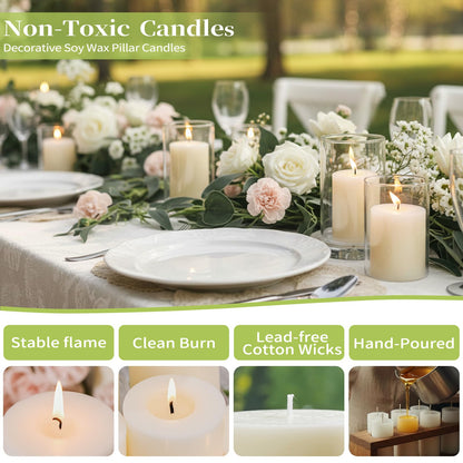 12 Pack Soy Wax Pillar Candles-2x3 Inch Small White Unscented Pillars-324 Hour Long Burning,Non-Toxic Dripless & Smokeless-Natural Soybean Candles for Wedding Centerpieces, Home Decor, Spa and Prayer