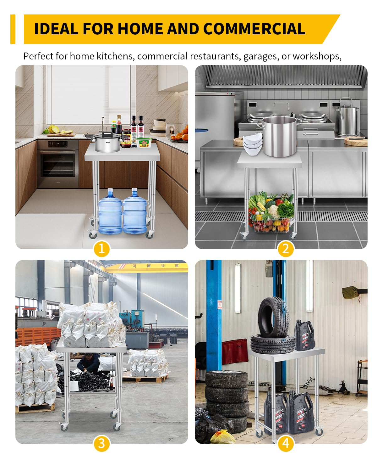 GarveeTech Stainless Steel Table 18x32 in with Wheels, Stainless Steel Kitchen Prep Table, Commercial Utility Work Table