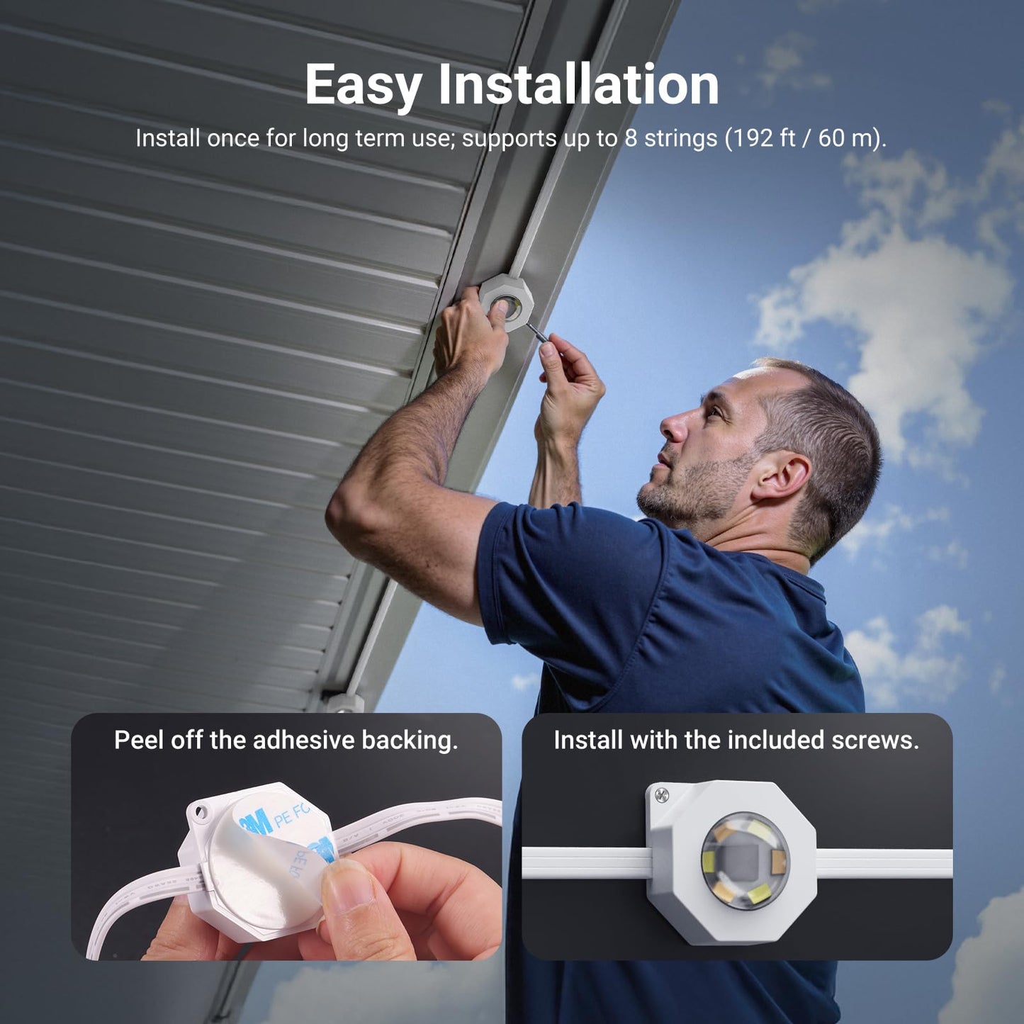 NEEWER 144ft Permanent Outdoor Lights for House Decor, Smart AI RGBCW Outside Eaves String Christmas Lighting with 90 LED Lights App Control 50+ Scenes IP65 Waterproof, Compatible with Alexa, NR02