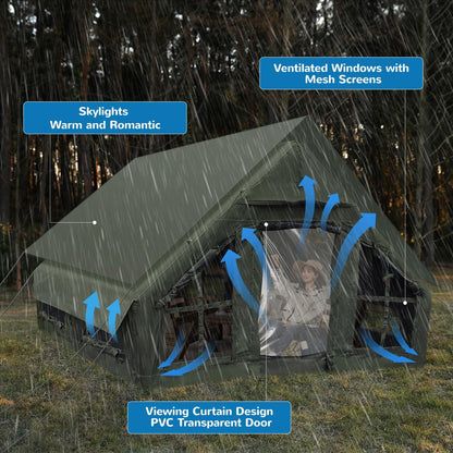KIKILIVE Inflatable Camping Tent with Pump, 4 Season Inflatable Tents for Camping, Inflatable House Tent Waterproof Easy Setup Glamping Tent