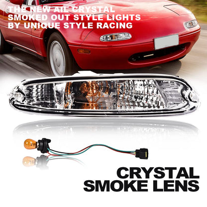 PIT66 Front Bumper Turn Signal Lights for Mazda MX-5 Miata 1990-1997, Clear Lens, Halogen Bulbs Included