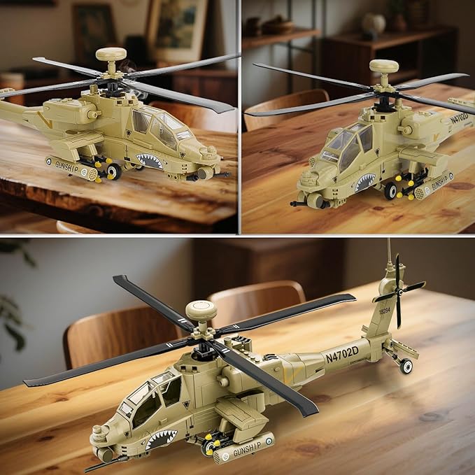 AH-64 Military Helicopter Building Set Compatible with Lego Military Army Airplane fo Adults as Gifts