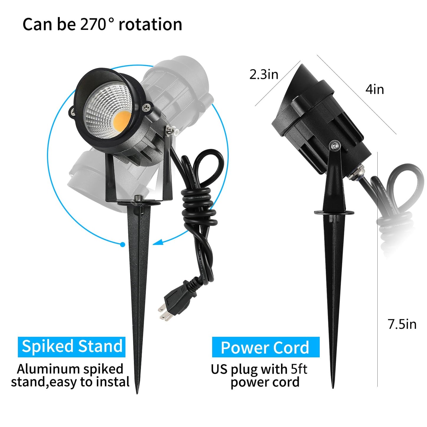 GXSTHY LED Spotlights Outdoor, 8 Pack 3CCT 7W 700LM Landscape Lighting, US Plug Hardwired 110V-120V Waterproof Spiked Tree Uplights for Yard Lawn Flag Garden Pathway
