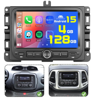 [4+128G] Hikity Android 15 Car Stereo for Jeep Renegade 2016-2021/Jeep Compass 2017-2020, 7'' in-Cell Touchscreen Radio Wireless Carplay Android Auto WiFi/BT/Mirror Link GPS SWC FM/EQ Backup Cam+Mic