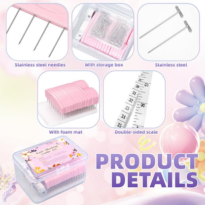 120Pcs Knit Blocking Pins Kit, Blocking Pins for Knitting, Knit Blocking Pins for Blocking Mats, 20 Knit Blockers Pins Kit, Crochet Blocking Pins, Knit Blocking Combs with 100 T-Pins and Storage Box