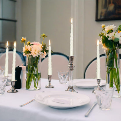 PIEMEET 24Pcs Spiral Taper Candles, 10Inch Dripless Twisted Candle, White Twisted Candlesticks, Unscented Taper Spiral Long Candle Stick for Wedding Dinner Party Home Decoration