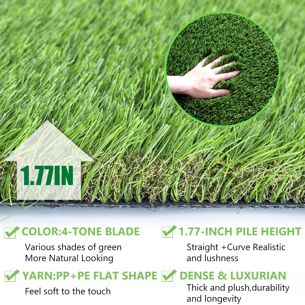 Petgrow Luxurious Artificial Grass 1.77 Inch Pile Height Ultrathick Turf 7 X 15 Feet,Indoor/Outdoor Dog Pee Fake Faux Grass,Synthetic Grass Rug Garden Landscape Patio,Drainage Holes
