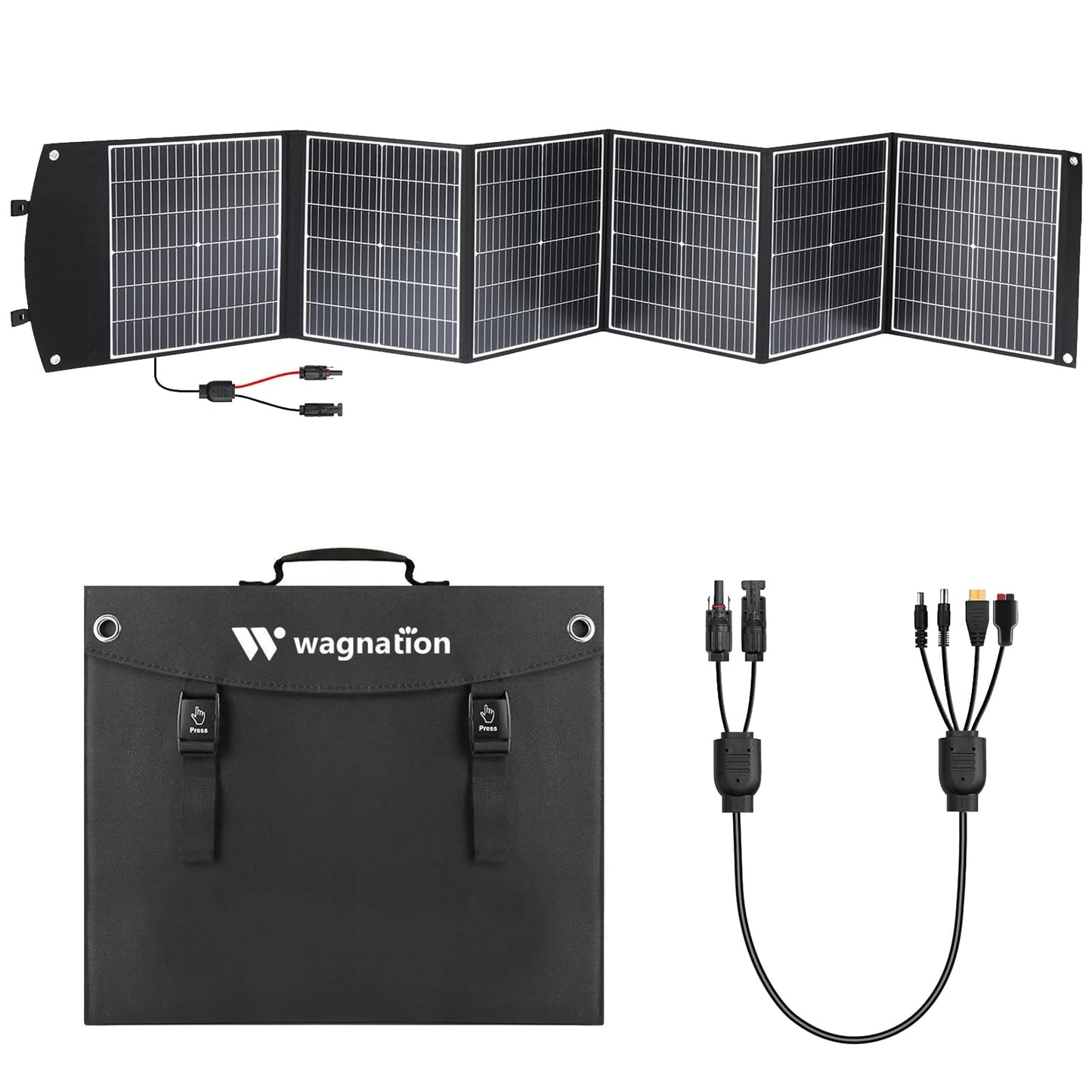 wagnation 200 Watt Portable Solar Panel, Foldable Solar Panel Charger with Kickstands, QC3.0 USB-A USB-C & MC4 Output for Phone/Power Bank/Power Station, IP65 Waterproof for Camping Hiking RV Blackout
