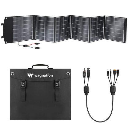 wagnation 200 Watt Portable Solar Panel, Foldable Solar Panel Charger with Kickstands, QC3.0 USB-A USB-C & MC4 Output for Phone/Power Bank/Power Station, IP65 Waterproof for Camping Hiking RV Blackout