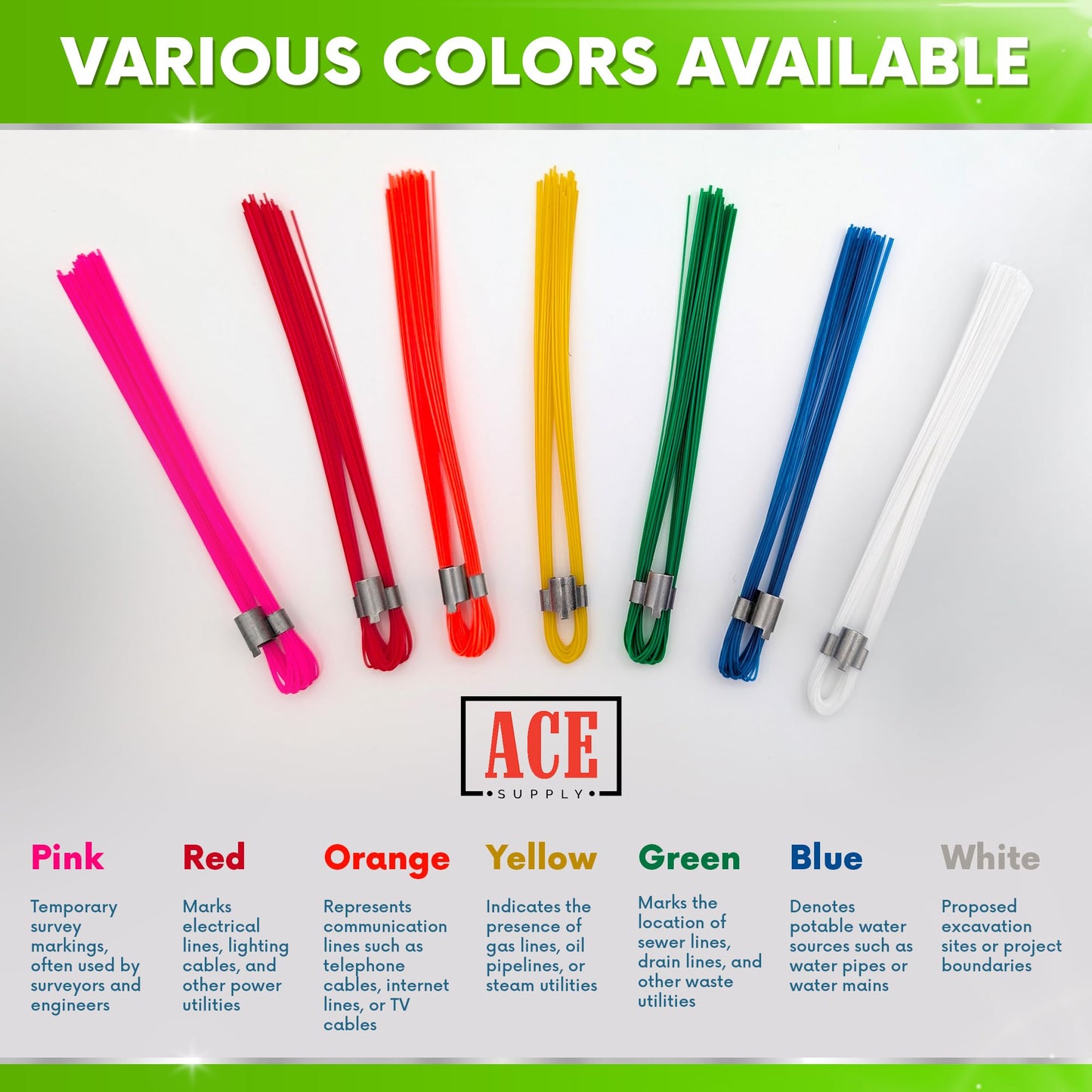 ACE Supply Orange Marking Whiskers - 1000 Pack - Durable Marking Whisker Set - Use Survey Whiskers As Survey Stakes, Construction Markers, Or Trail Markers