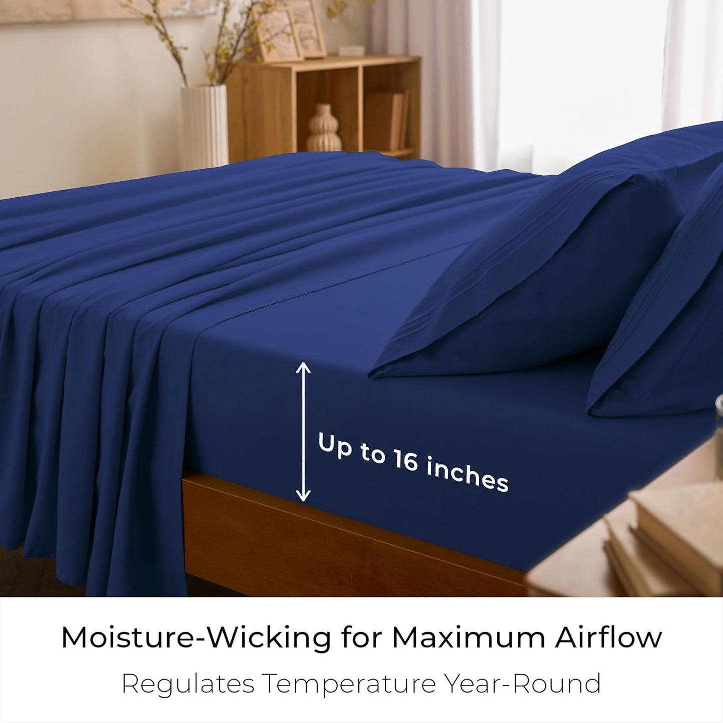 Mellanni King Sheets Set - 4 PC Luxury Bedding | Extra Soft, Cooling, Wrinkle-Resistant (Royal Blue)