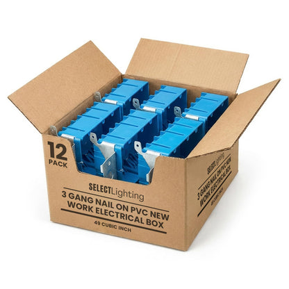 Select 12 Pack Adjustable Plastic Box 3-Gang PVC New Work Standard Switch/Outlet Wall Electrical Box 49 cu in