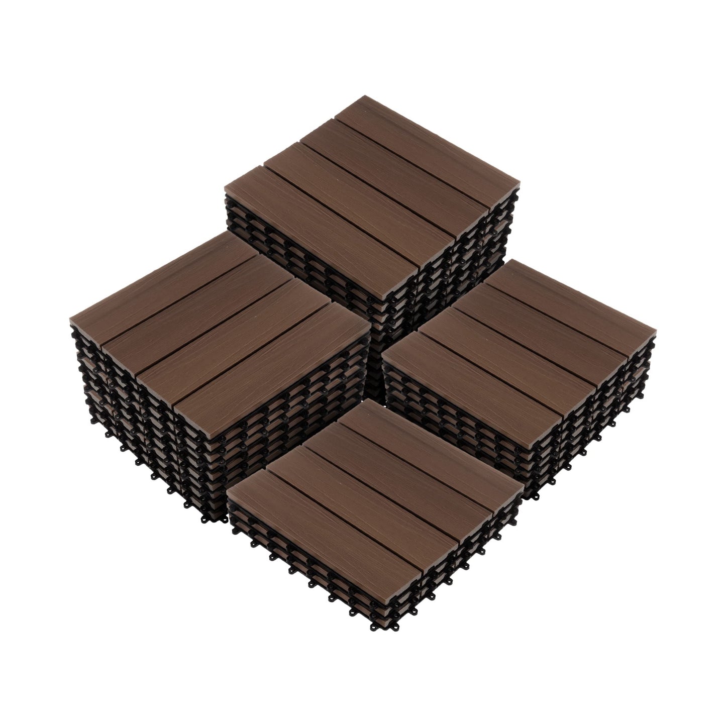 Interlocking Deck Tiles - 30-Pack 11.6-in Wood Plastic Composite All-Weather Outdoor Flooring Balcony Poolside or Patio by Pure Garden (Mocha Brown Woodgrain)