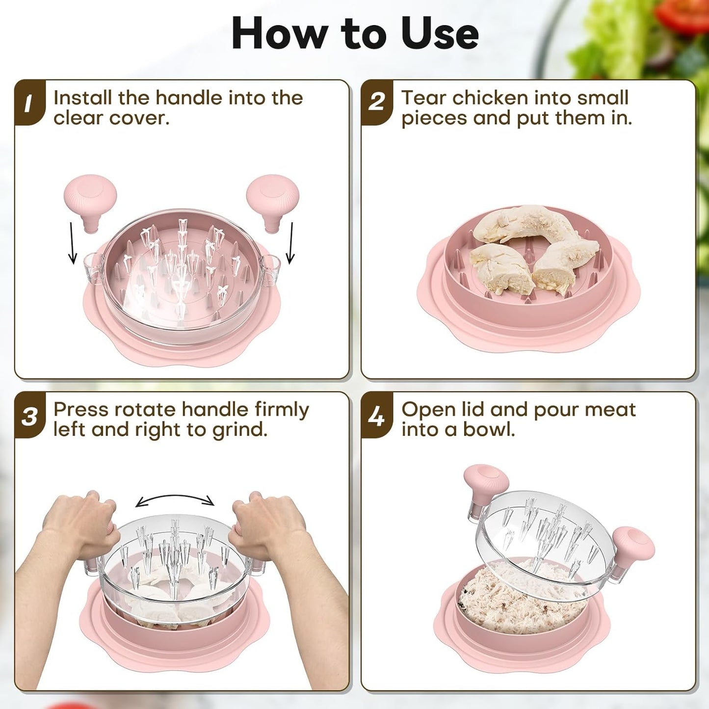 Ukeetap 10" Pro Chicken Shredder Tool - BPA-Free, Ergonomic Design, Large Size, Pink