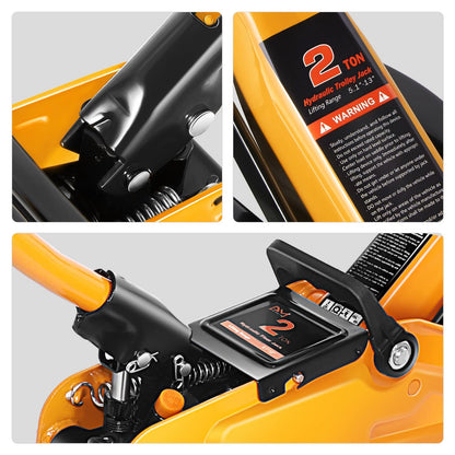 PM PERFORMOTOR Low Profile Hydraulic Trolley Service/Floor Jack Combo with 2 Ratchet Jack Stands, 2 Ton (4000 lbs) Capacity, Orange,PM-TOL-FJ3P-OG