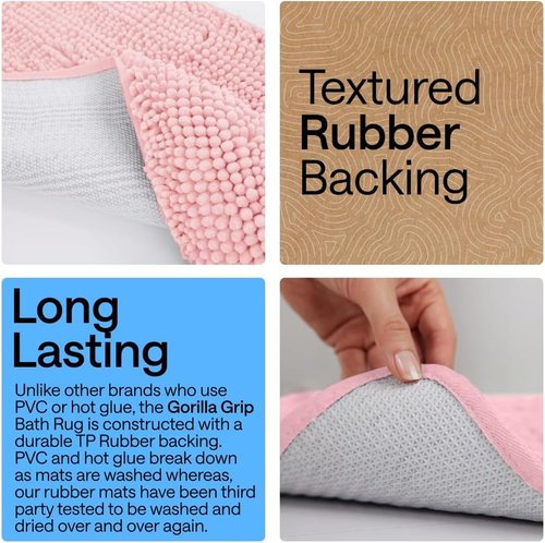 GORILLA GRIP Bath Rug Mat - Thick, Soft Chenille | Quick-Dry Microfiber, 30x20, Light Pink