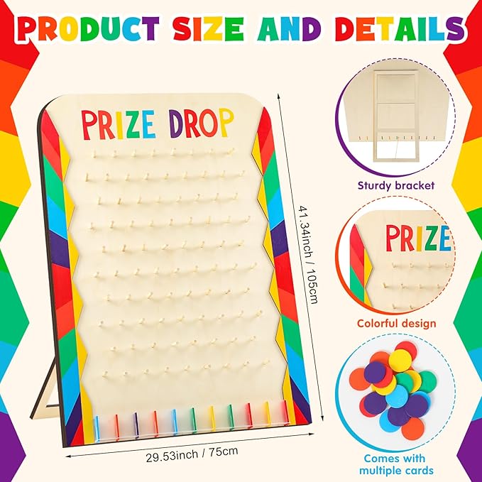 Blosssound 41.3 x 29.5 Extra Large Prize Drop Board Game Family Foldable Wood Disk Drop Game with 24 Colored Wooden Discs for Party Show Carnival Activity (Classic Style)