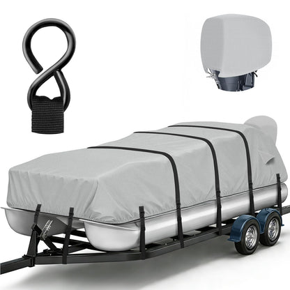 1200D Waterproof Pontoon Boat Cover with Metal Buckles,Solution-Dye Marine Canvas Trailerable Boat Cover 17-20ft for Pontoon Boat with Motor Cover,Gray