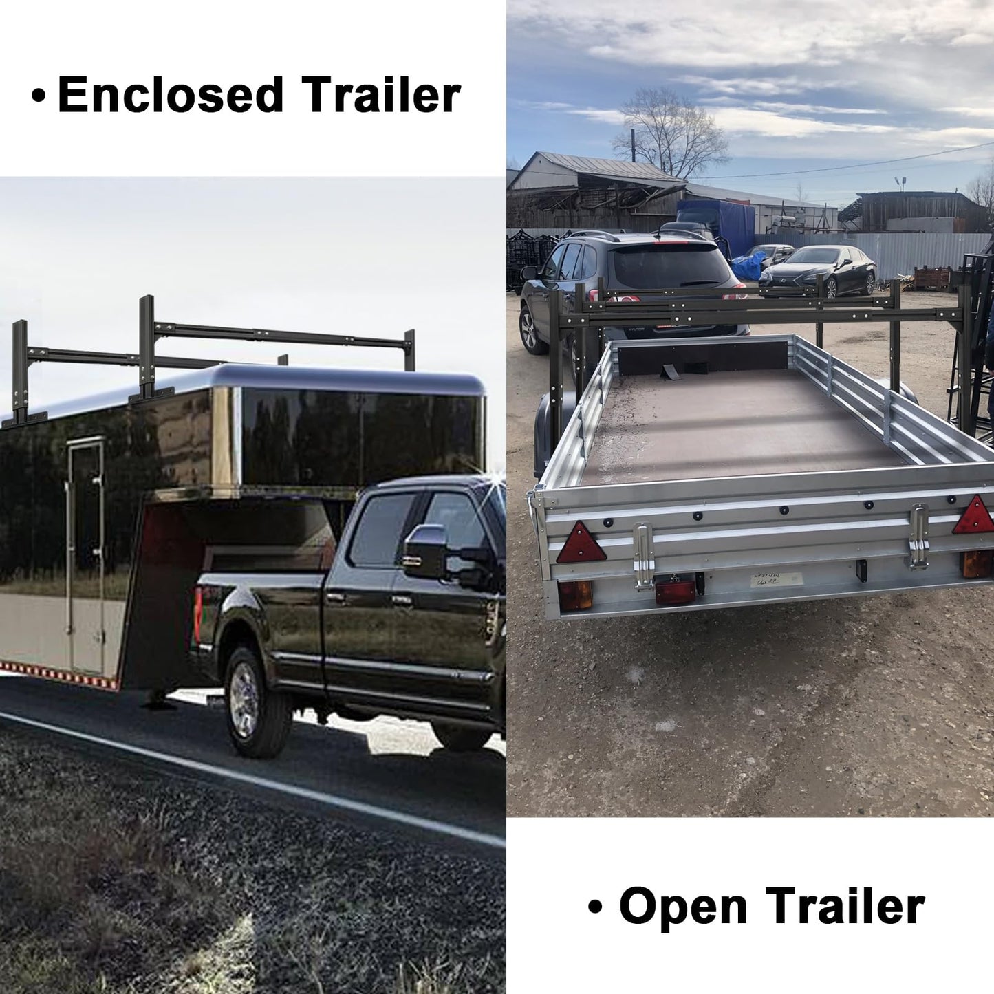 CIRONBOW Adjustable Aluminum Trailer Ladder Rack, Cargo Box Rack with 2 Straps, Adjustable Length 5.7FT-7.7FT, 2 Bars - Fit for Open and Enclosed Trailers, 800LB Capacity