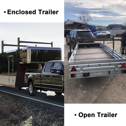 CIRONBOW Adjustable Aluminum Trailer Ladder Rack, Cargo Box Rack with 2 Straps, Adjustable Length 5.7FT-7.7FT, 2 Bars - Fit for Open and Enclosed Trailers, 800LB Capacity