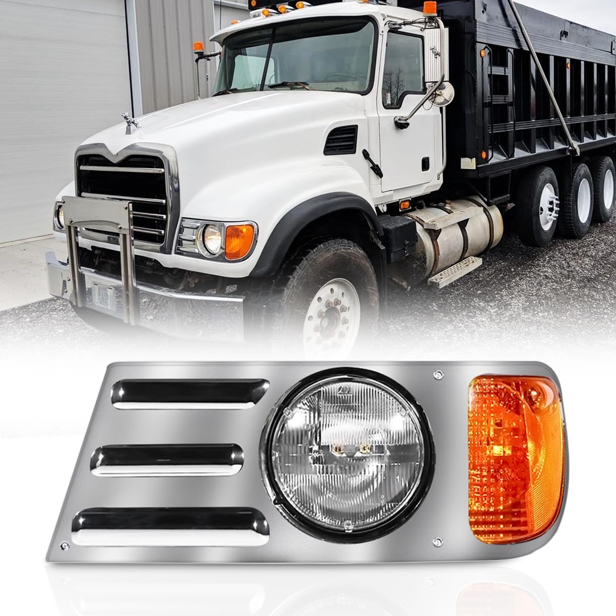 Hpdmauto Headlights Assembly fit for Mack CV Replacement Left Driver Side Headlamp Chrome