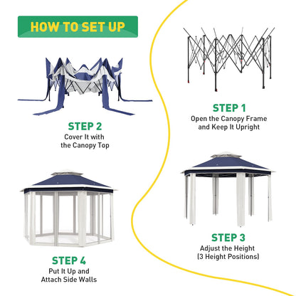Pop Up Canopy Tent 13x13 Ft Instant Gazebo with Mosquito Netting Enclosure, Adjustable Outdoor Gazebo for Patio, Garden & Backyard Use with UV Protection & 3 Heights (Blue Lightgrey, 13 ft x 13 ft)