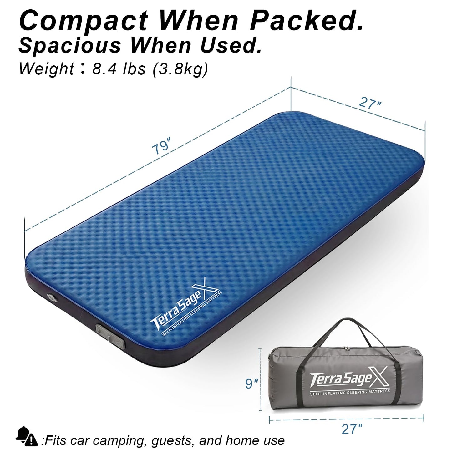 Terra Sage X Hybrid Comfort Camping Air Mattress, Self-Inflating Memory Foam Sleeping Pad with Built-in Electric Pump, 4.5" Thick Insulated Support for Bed-Like 4-Season Tent Sleep(Single,Blue)