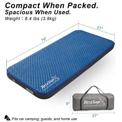 Terra Sage X Hybrid Comfort Camping Air Mattress, Self-Inflating Memory Foam Sleeping Pad with Built-in Electric Pump, 4.5" Thick Insulated Support for Bed-Like 4-Season Tent Sleep(Single,Blue)