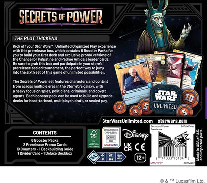 Asmodee Star Wars: Unlimited TCG Secrets of Power PRERELEASE Box - 6 Booster Packs Exclusive Chancellor Palpatine &amp Padmé Amidala Promo Cards Ages 12+ 2+ Players 20 Minute Playtime