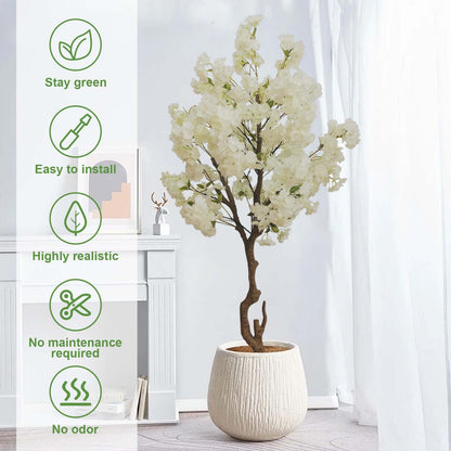 Artificial Cherry Blossom Tree, 6 Ft Indoor Decorative Plant with Pink, White and Champagne Silk Flowers (Pink)